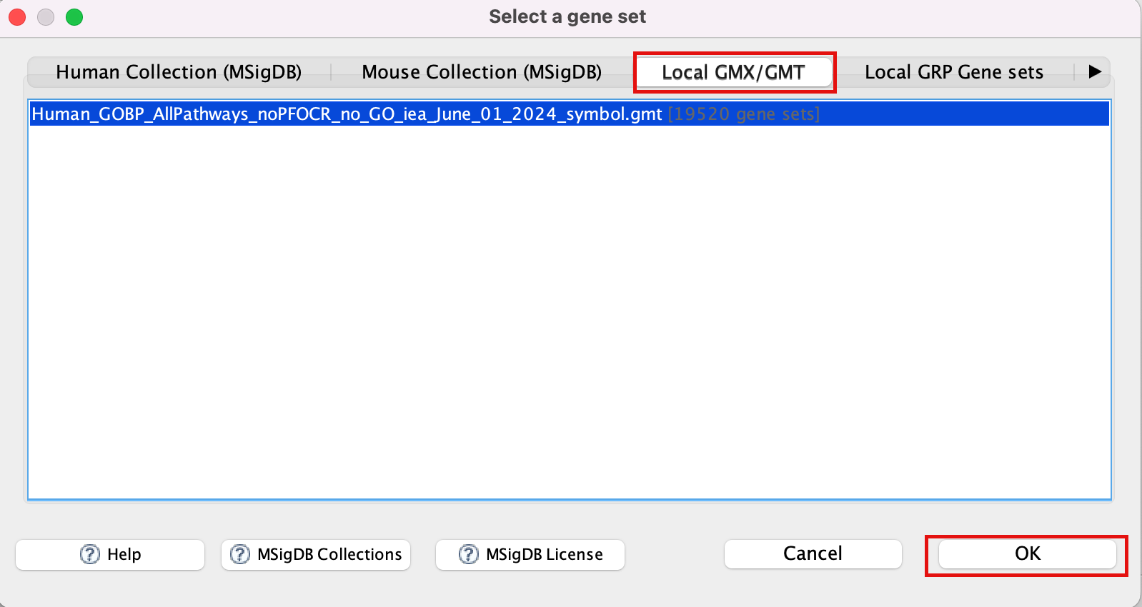 Gene sets database