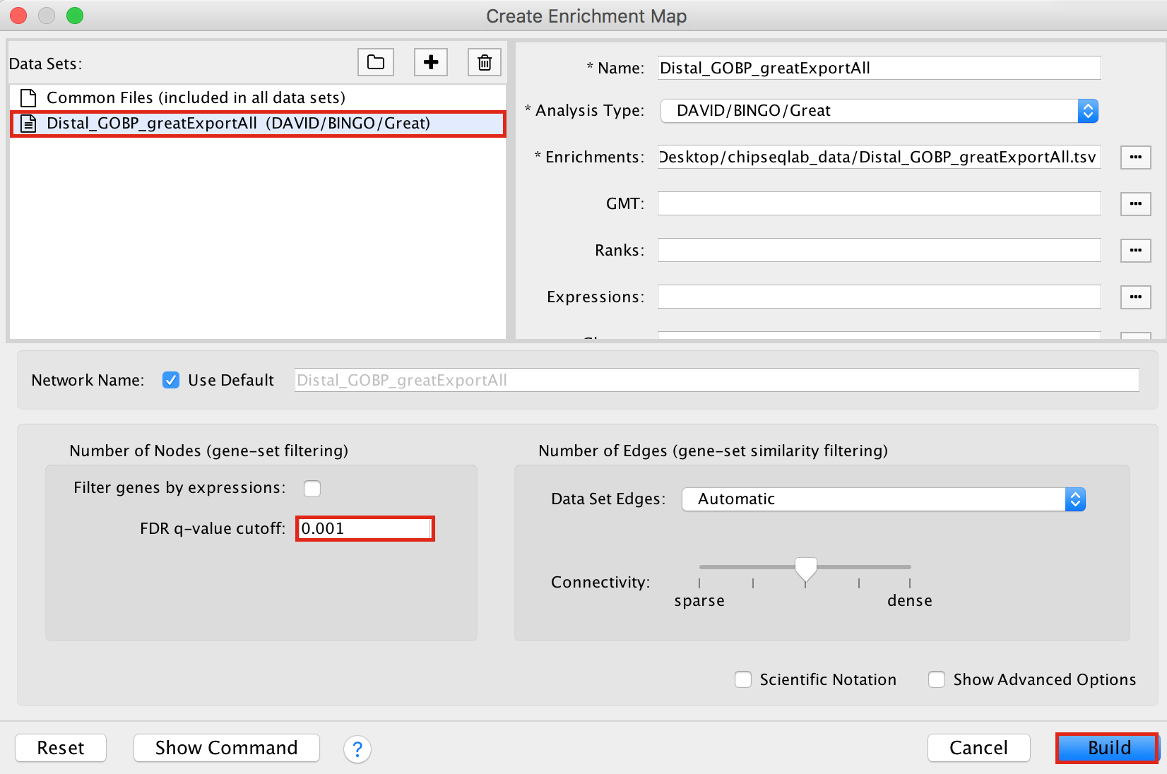 Figure 16 - Enrichment map input panel