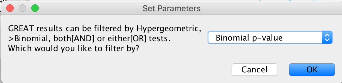 Figure 17 - Statistical Test choice panel